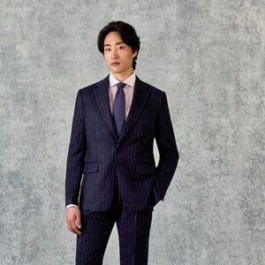 Gieves & Hawkes Navy Blue Double Breasted Pin Stripe Blazer Jacket size 46 Tall